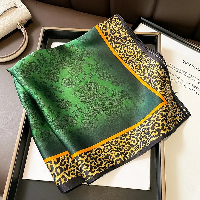 2024 New Leopard Print Square Scarf Women's Imitation Silk Scarf Casual Versatile Decoration Small Neck Scarf 70CMx70CM