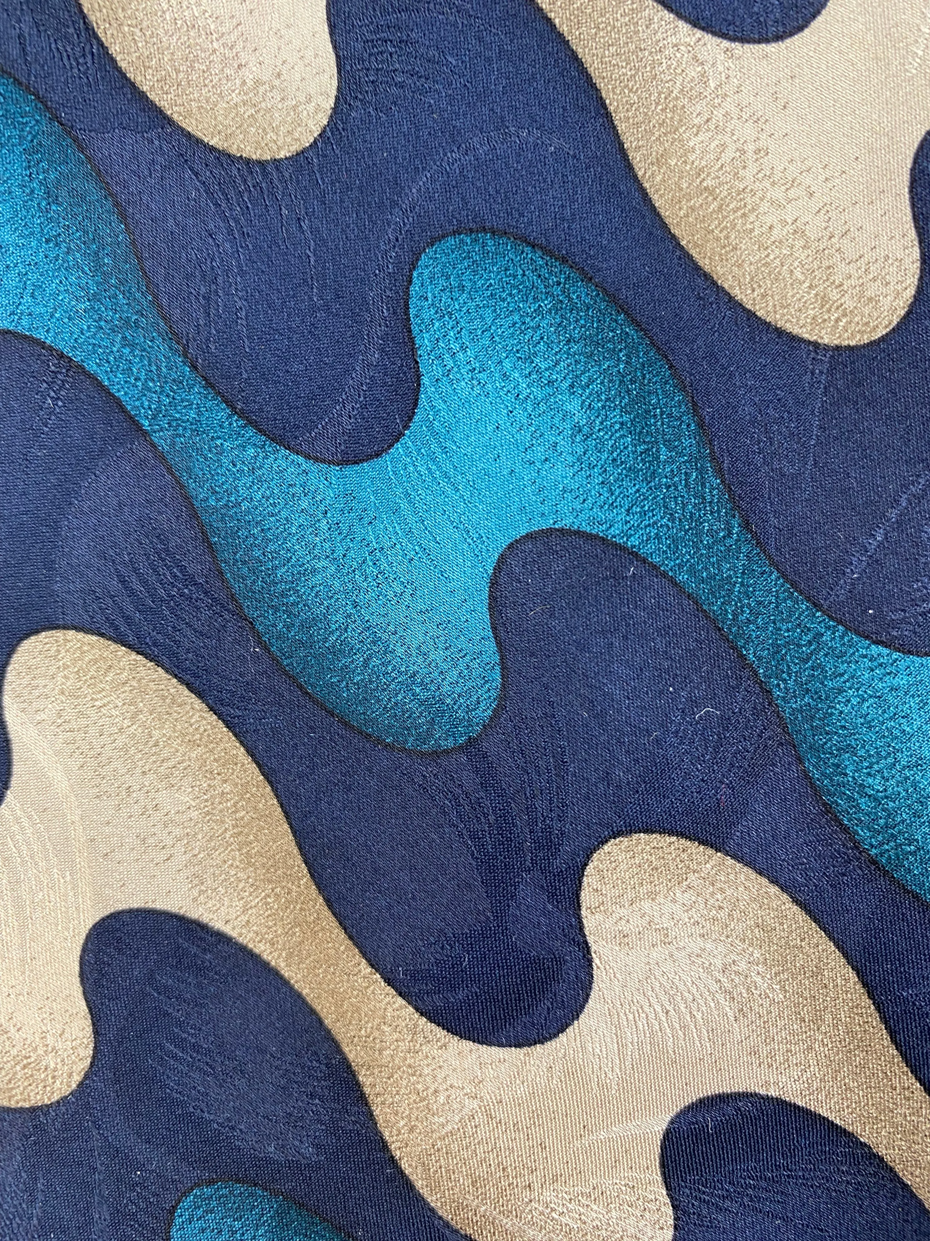 90s Deadstock Silk Necktie, Men's Vintage Teal/ Navy/ Beige Abstract Pattern Tie, NOS