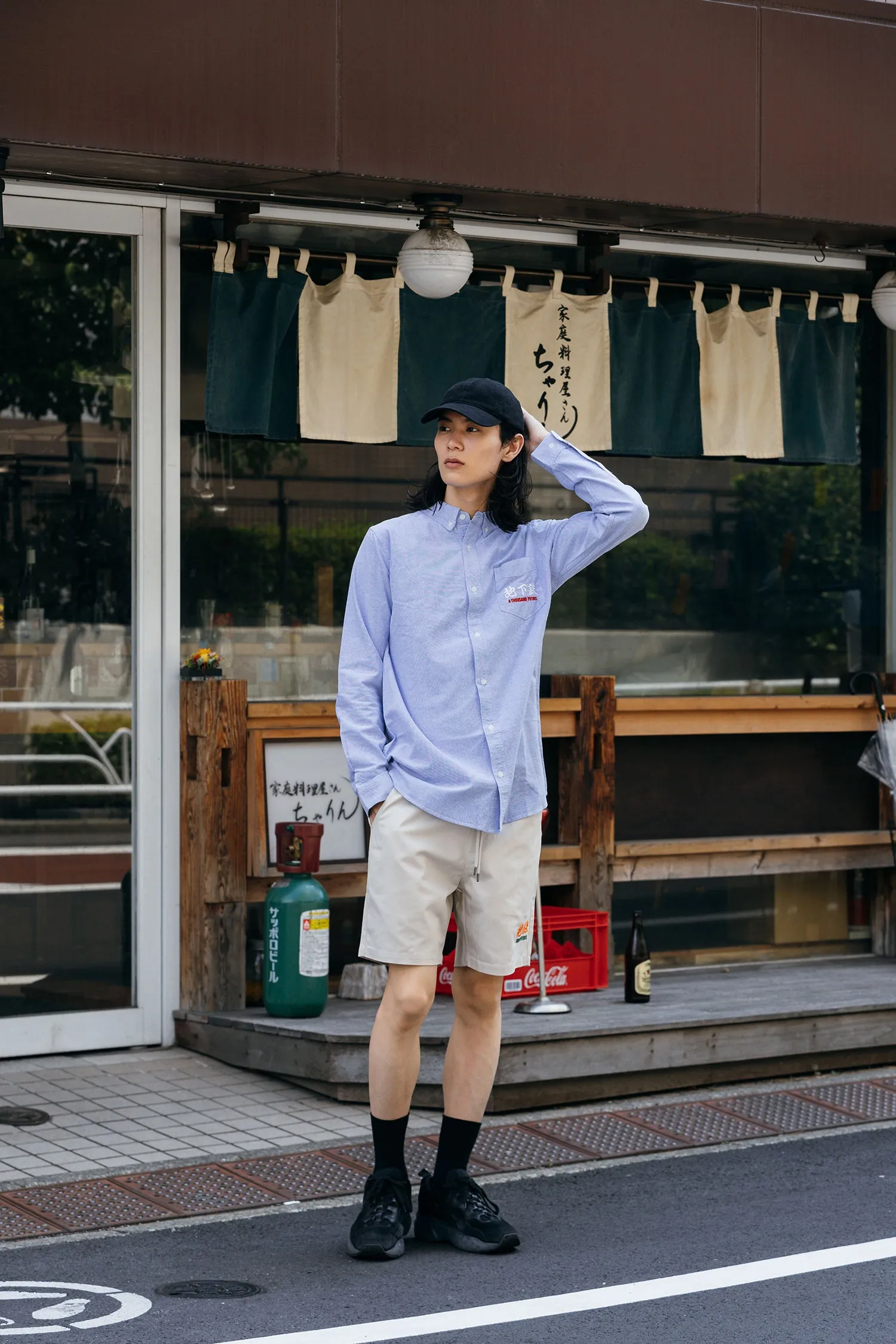A Thousand Futures 'Logo' Cotton Oxford Shirt - Classic Blue