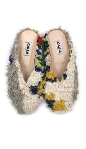 Aili Babouche “Poros” Mules In Colors Grey, Cream, Mustard & Slate (Size 39)