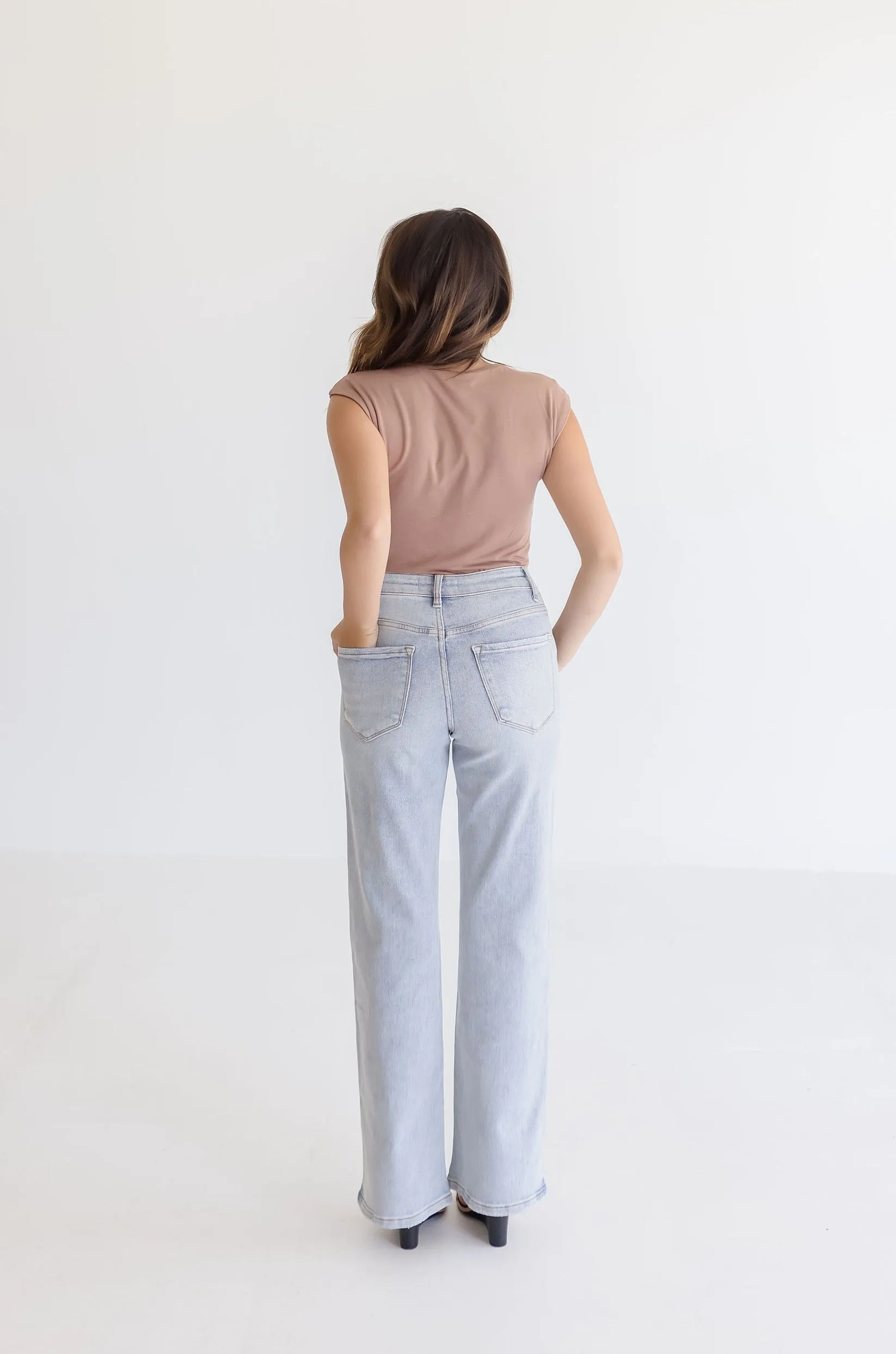 Alana High Rise Distressed Flare Leg Jeans Light Wash