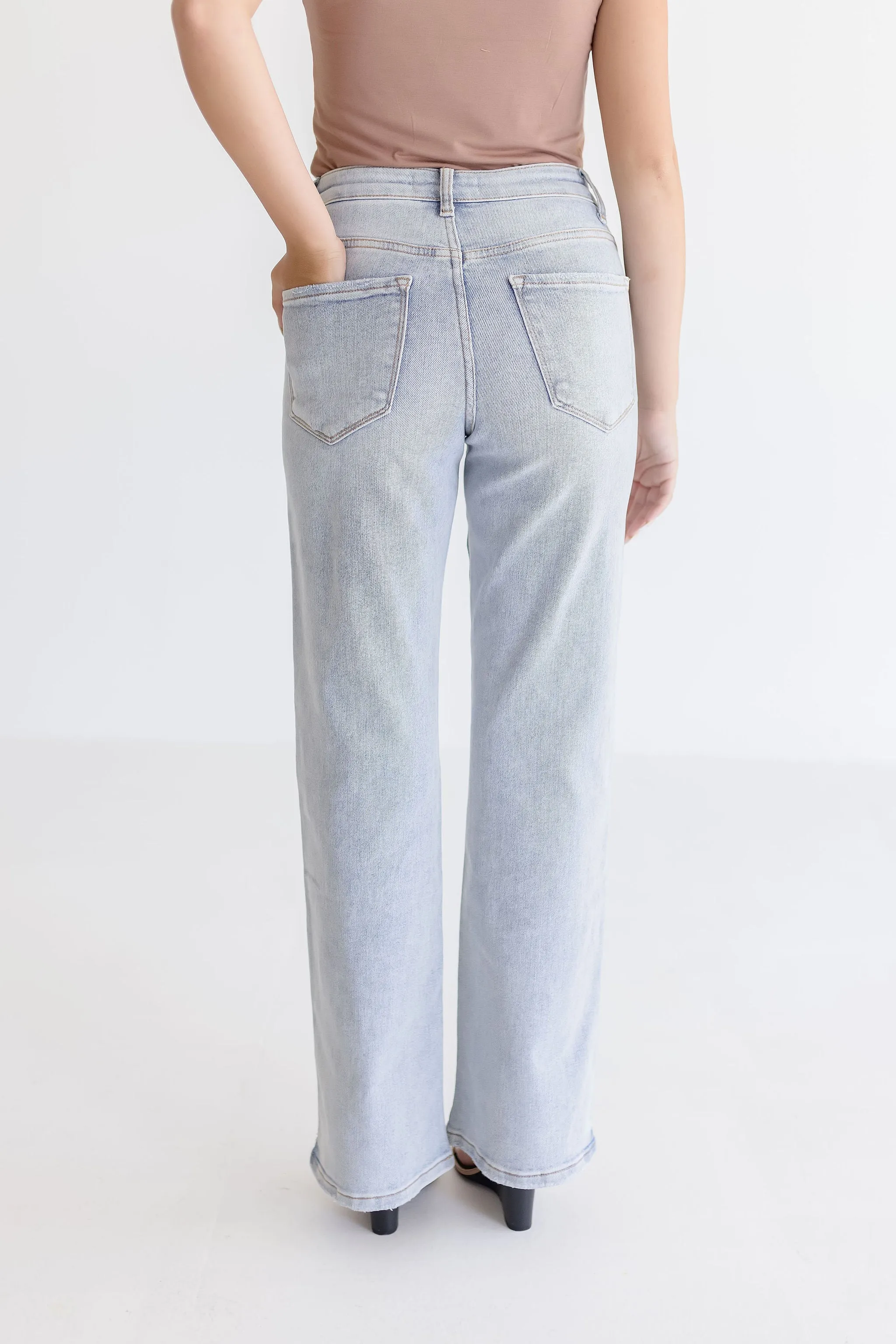 Alana High Rise Distressed Flare Leg Jeans Light Wash