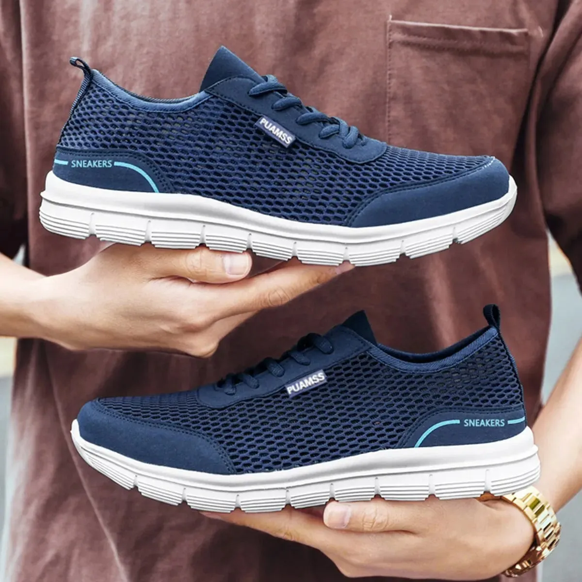 Andningsaktiva sneakers i mesh fr mn