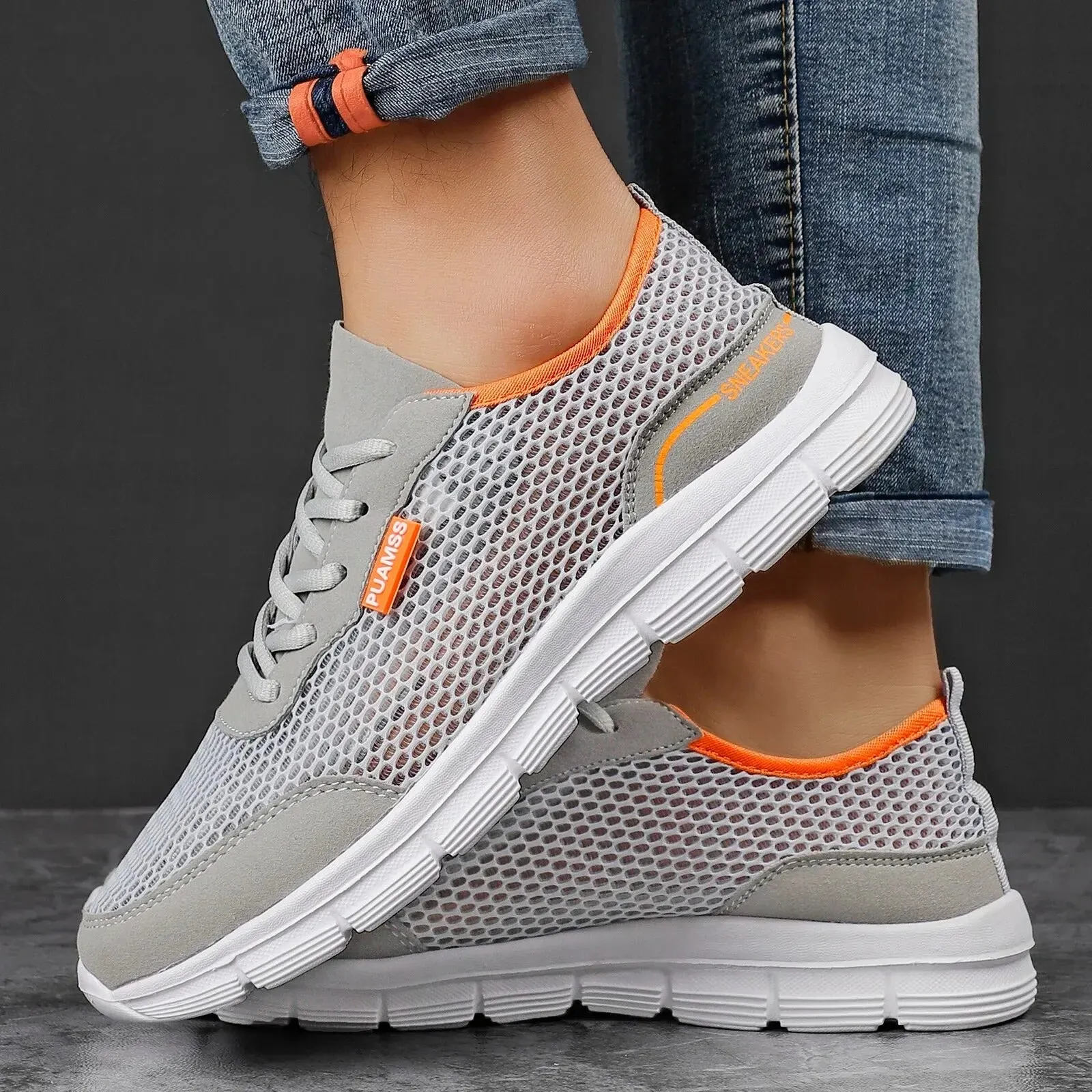 Andningsaktiva sneakers i mesh fr mn
