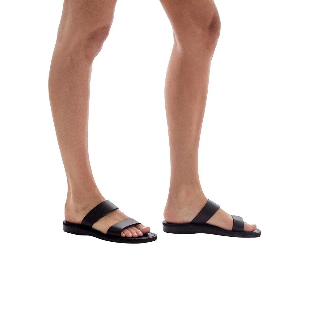 Aviv - Leather Wide Strap Sandal | Black