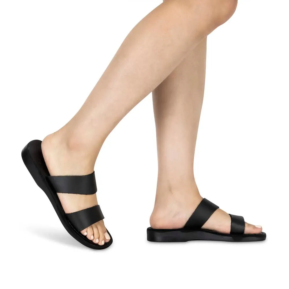 Aviv - Leather Wide Strap Sandal | Black
