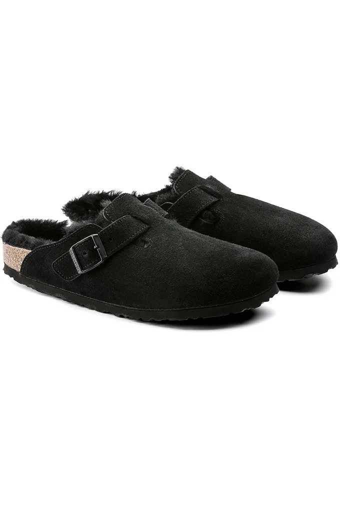 Birkenstock Boston Shearling Suede Leather Clogs Regular Fit