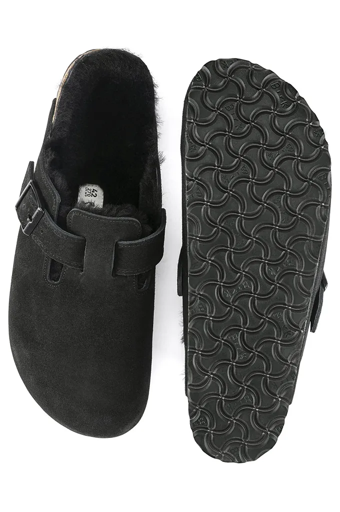 Birkenstock Boston Shearling Suede Leather Clogs Regular Fit
