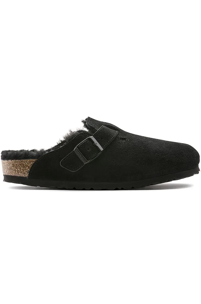 Birkenstock Boston Shearling Suede Leather Clogs Regular Fit