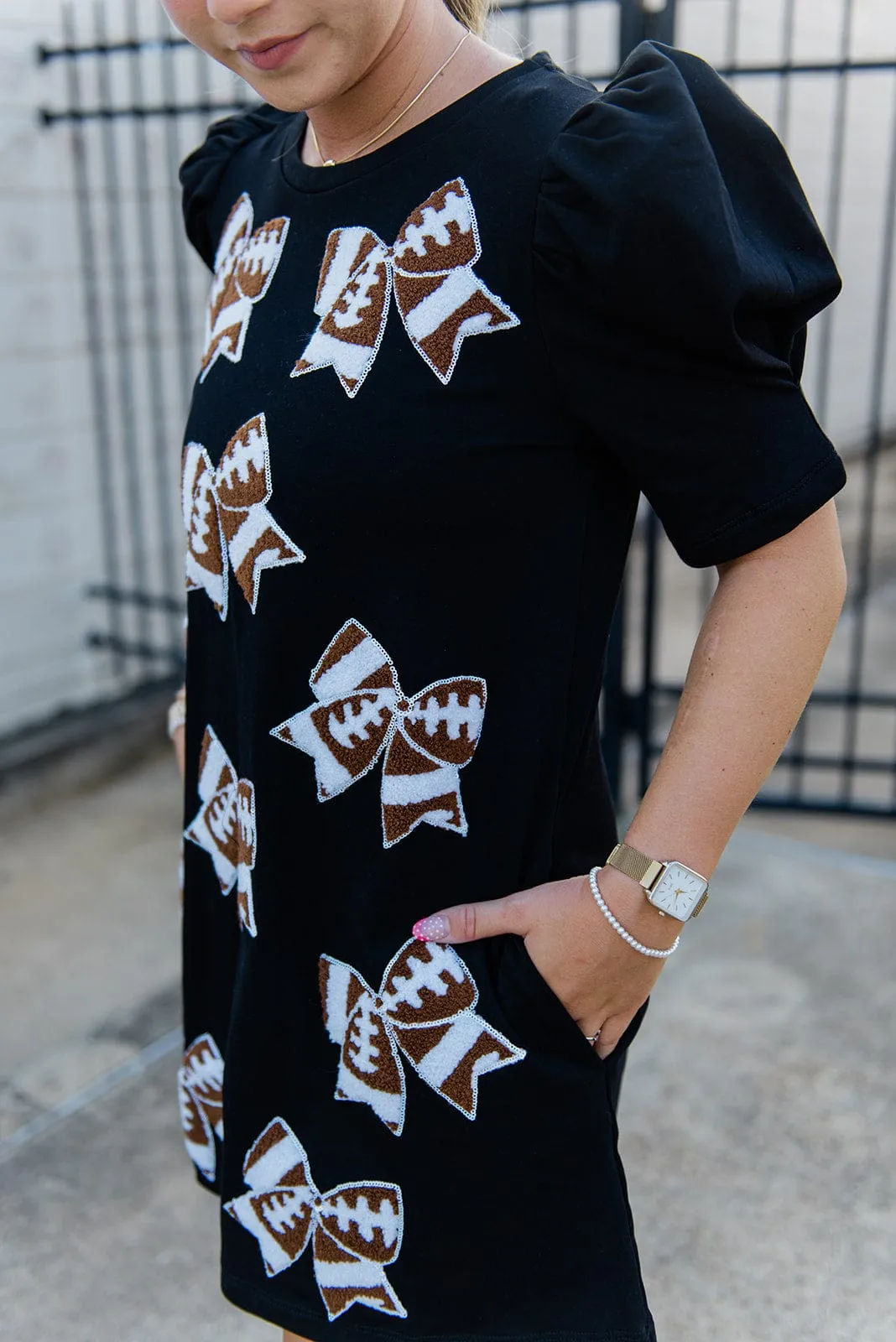 Black Football Bow Patch Mini Dress