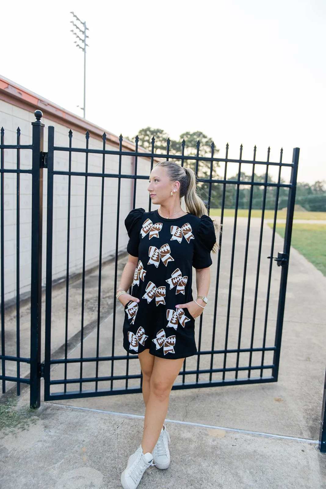 Black Football Bow Patch Mini Dress