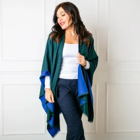 Bottle Green & Royal Blue Tess Reversible Poncho Wrap by Tilley & Grace