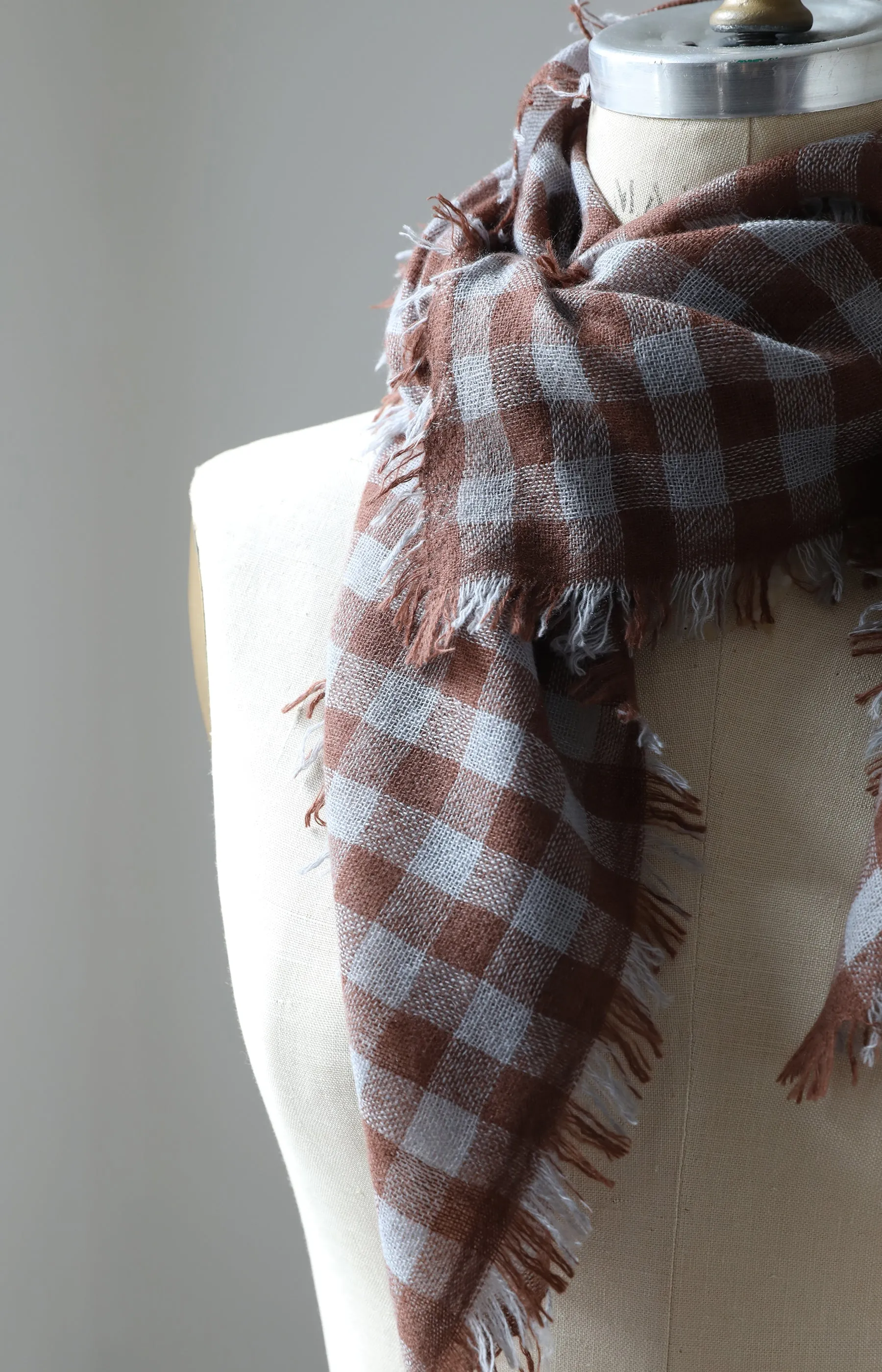 Brown & Steel Check Cashmere Scarf