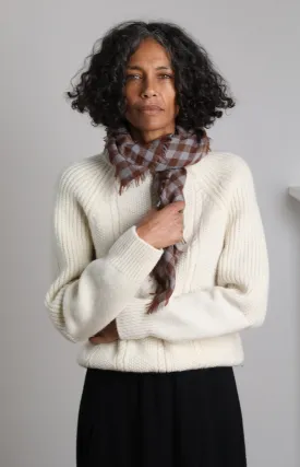 Brown & Steel Check Cashmere Scarf