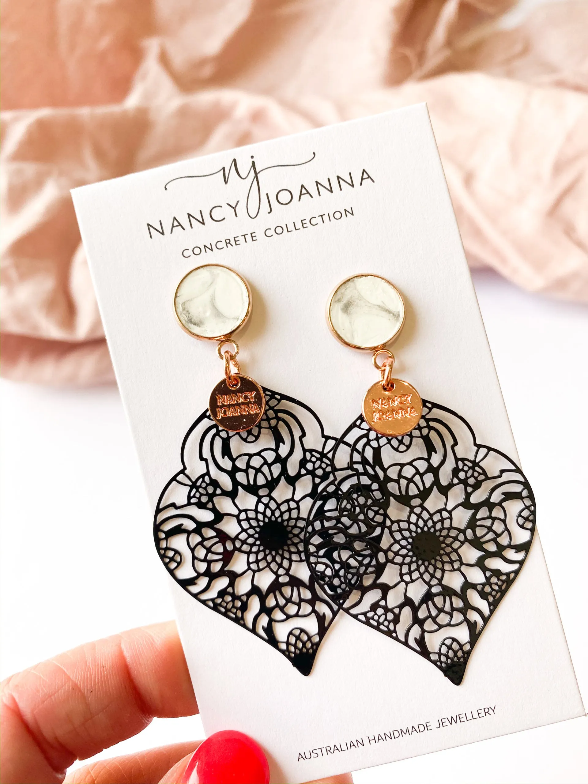 Concrete Marble with Black Lace Earrings