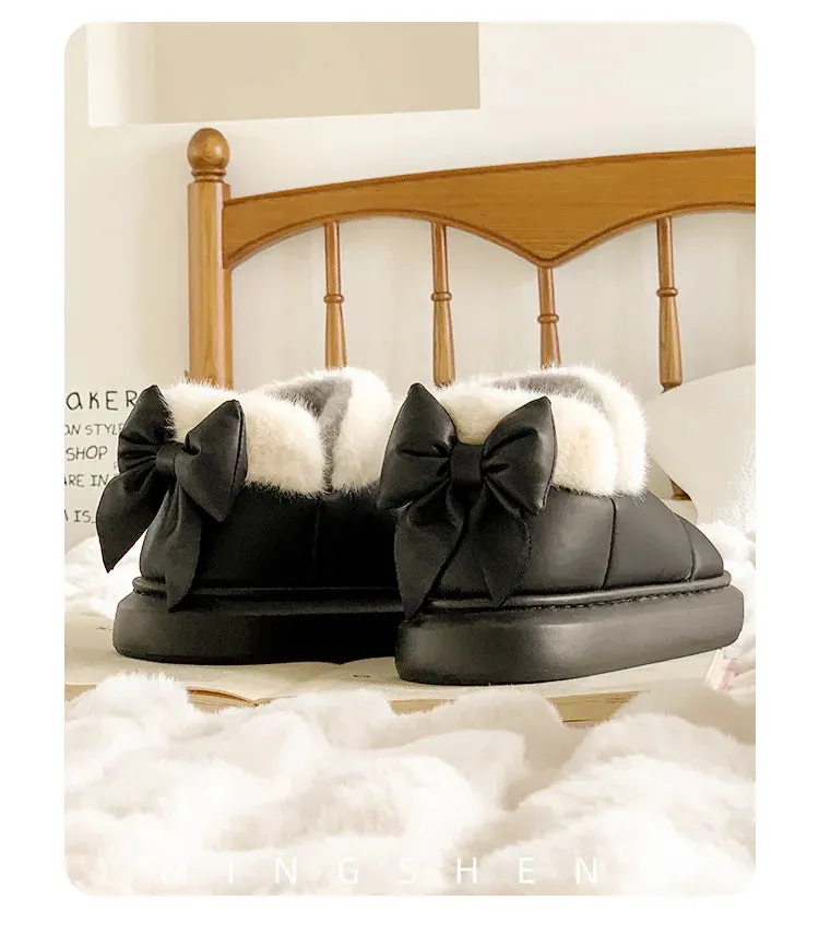 Cute Warm Ankle Boots Winter Women's Bow Warmth Plush Bow Cotton
