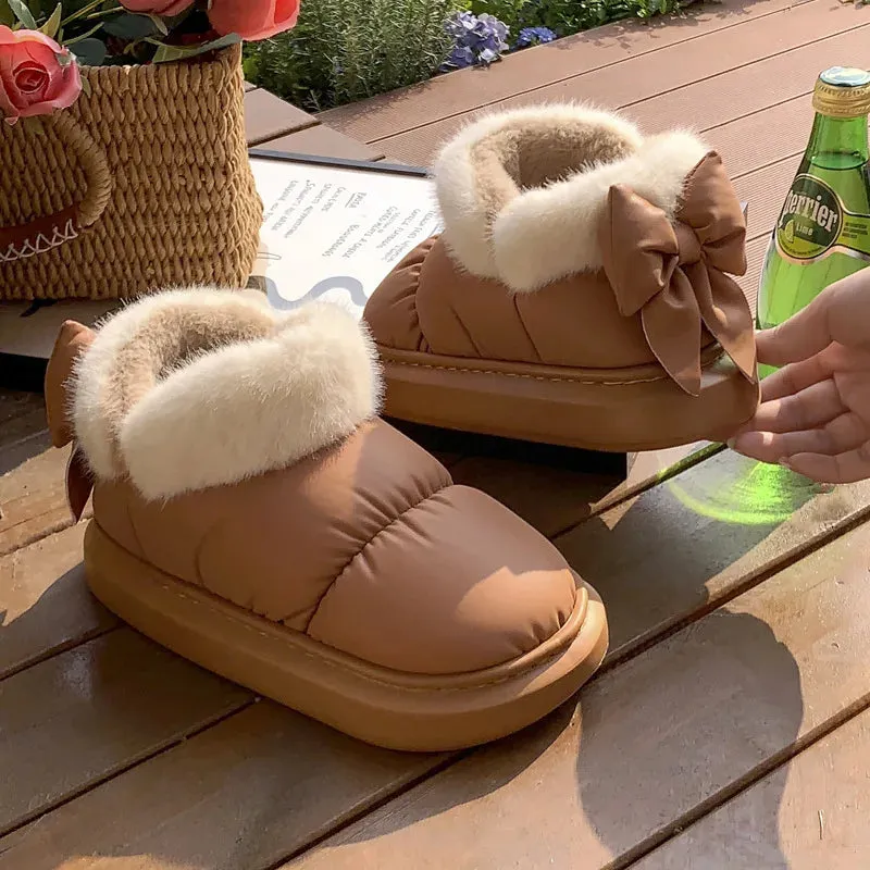Cute Warm Ankle Boots Winter Women's Bow Warmth Plush Bow Cotton