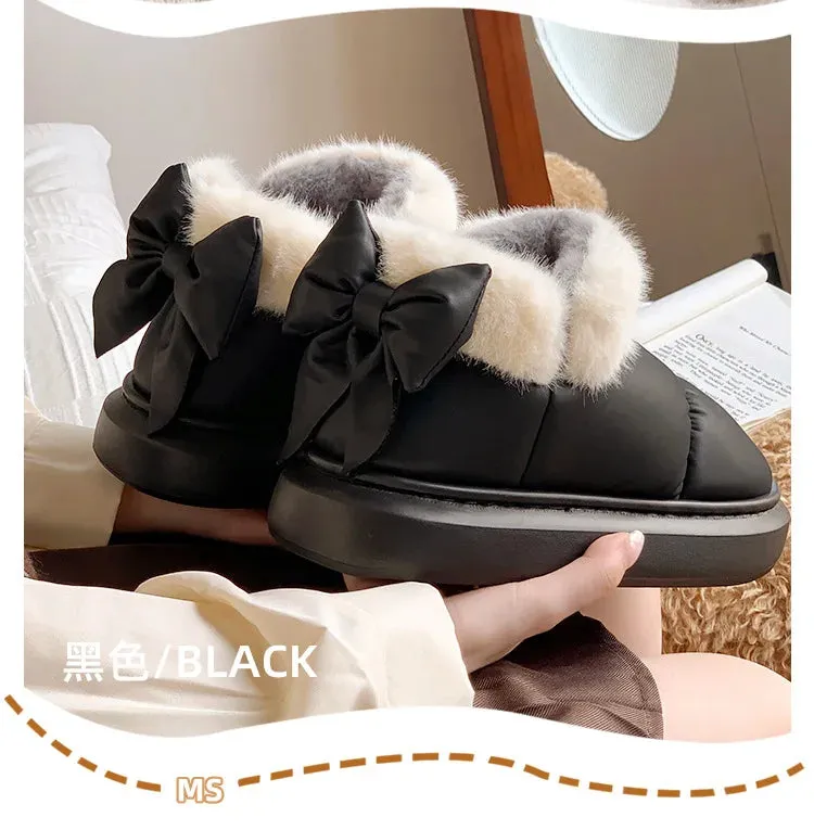 Cute Warm Ankle Boots Winter Women's Bow Warmth Plush Bow Cotton