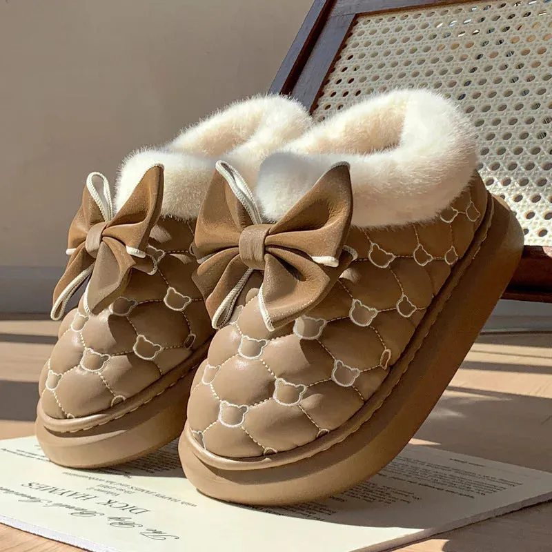 Cute Warm Ankle Boots Winter Women's Bow Warmth Plush Bow Cotton