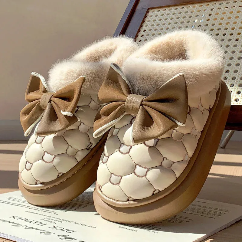 Cute Warm Ankle Boots Winter Women's Bow Warmth Plush Bow Cotton