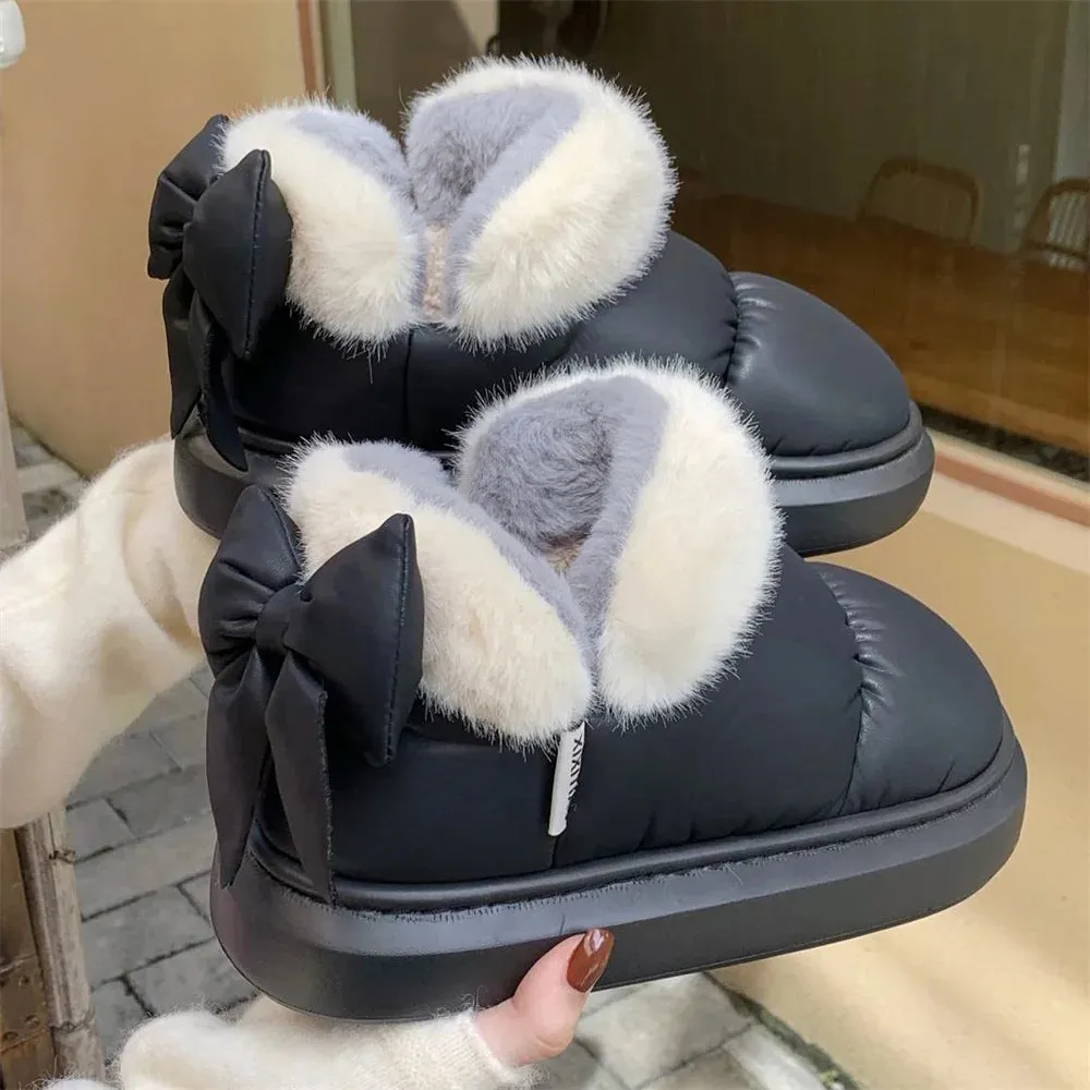 Cute Warm Ankle Boots Winter Women's Bow Warmth Plush Bow Cotton