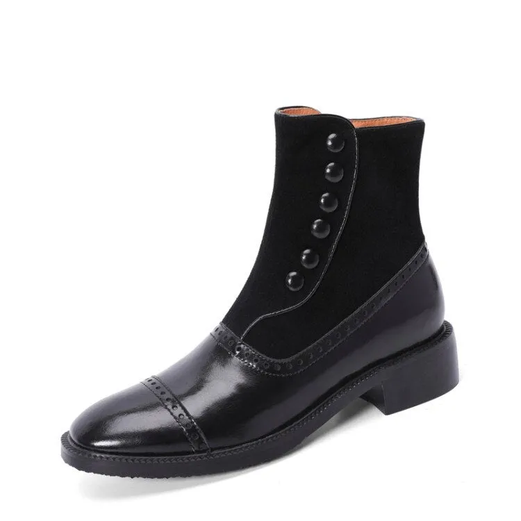 deanwangkt Autumn Boots    Ankle Boots Women Boots with Side Zipper Round Toe Chunky Heel Short Tube Rivet Boots Womens Shoes