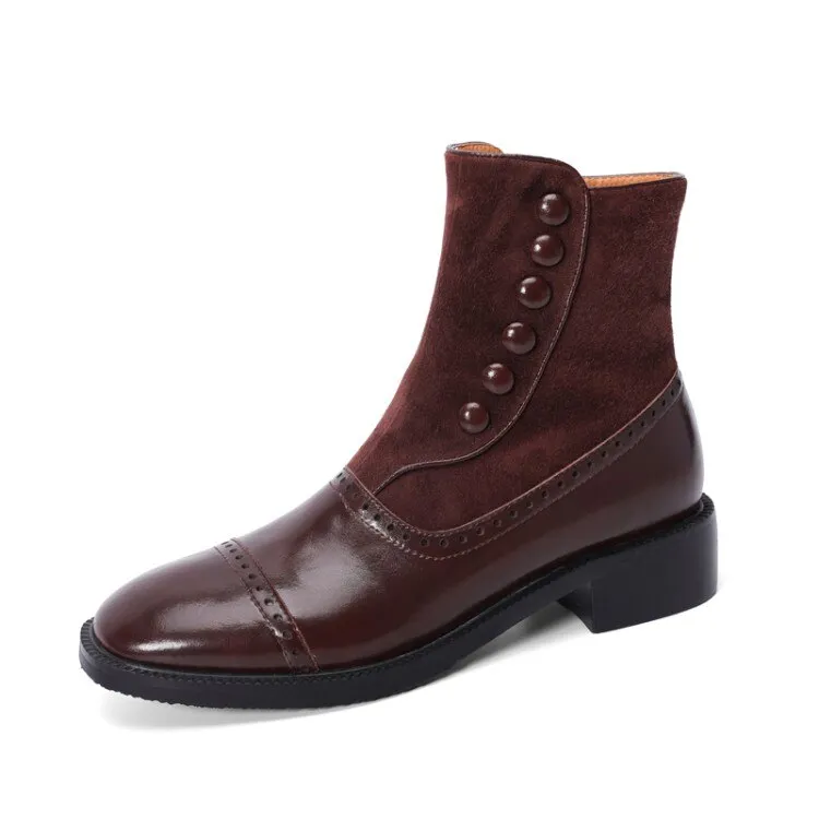 deanwangkt Autumn Boots    Ankle Boots Women Boots with Side Zipper Round Toe Chunky Heel Short Tube Rivet Boots Womens Shoes