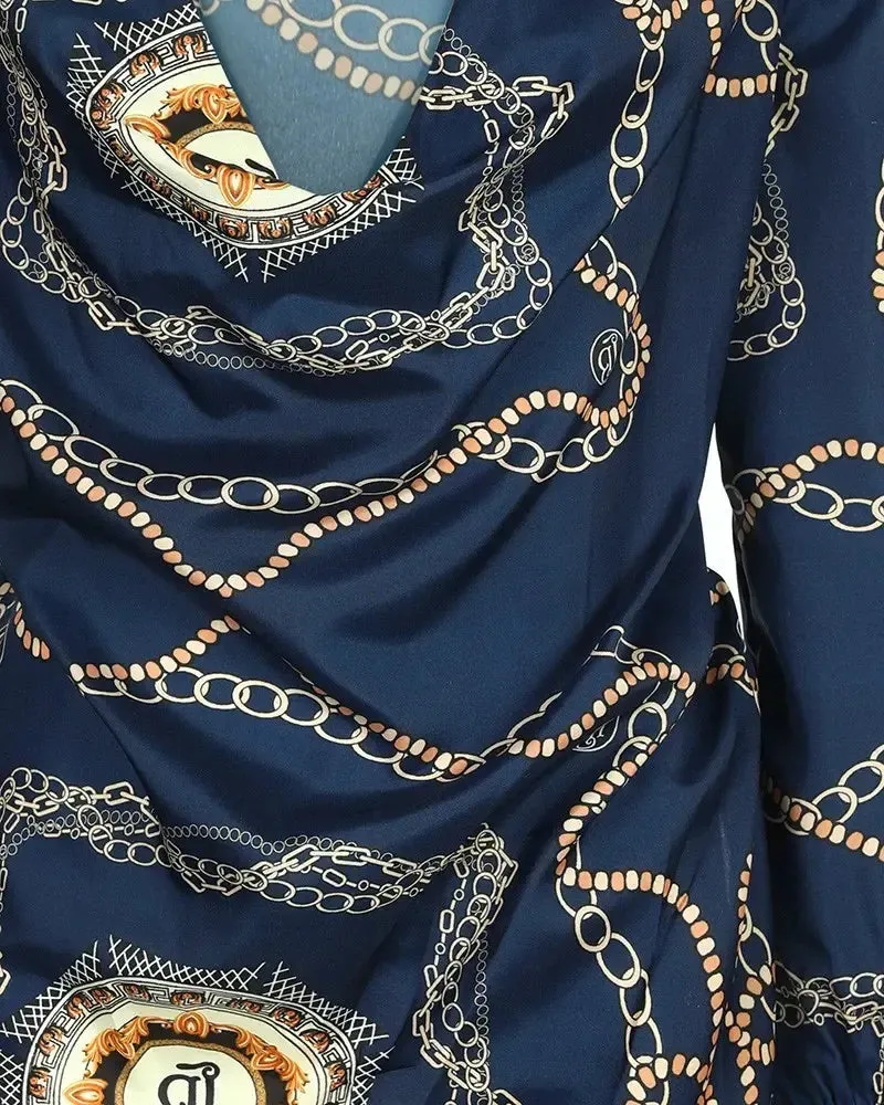 Deanwangkt - Baroque Chain Print Cowl Neck Long Sleeve Top
