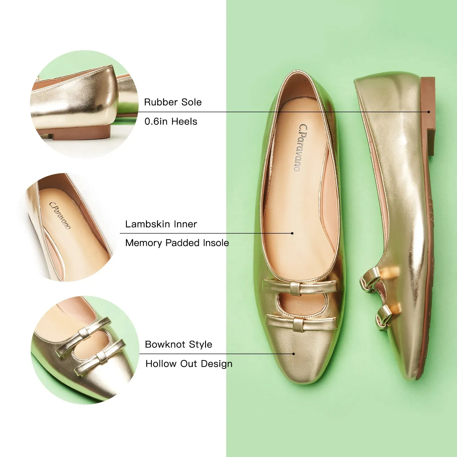 Double Bow Ties Cutout Ballet Flats (Emma)