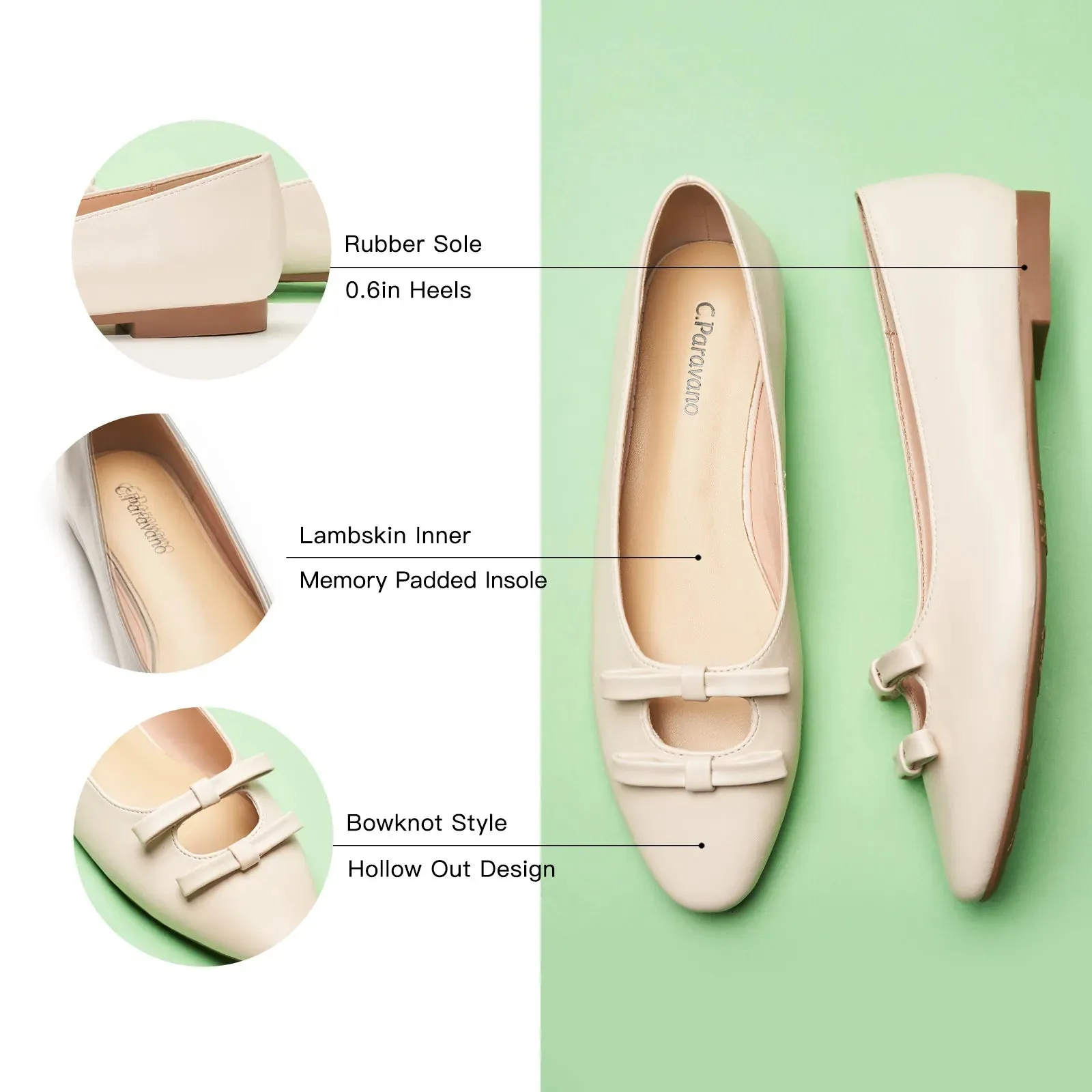 Double Bow Ties Cutout Ballet Flats (Emma)