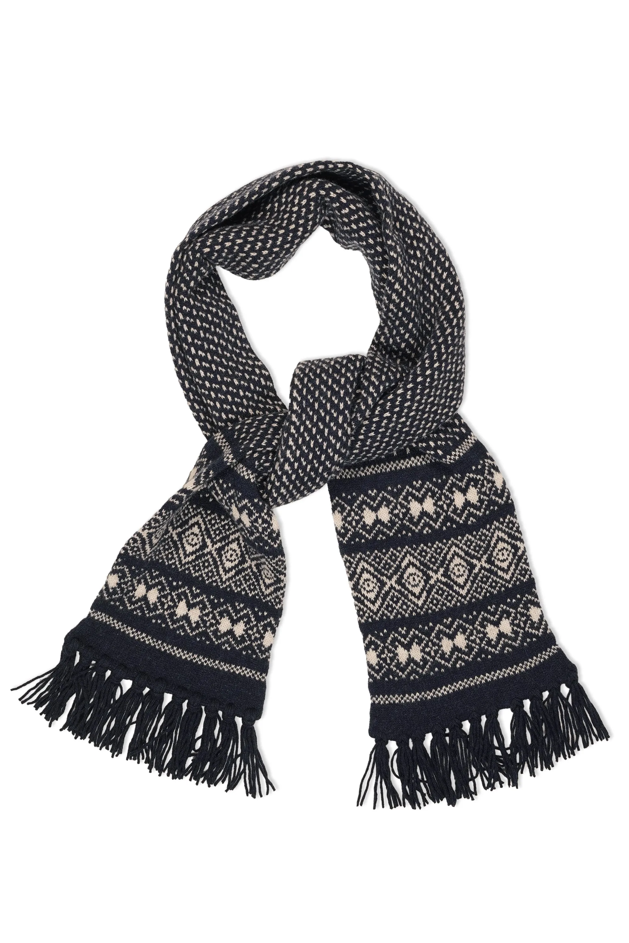 Drake's Navy/White Lambswool Knitted Scarf