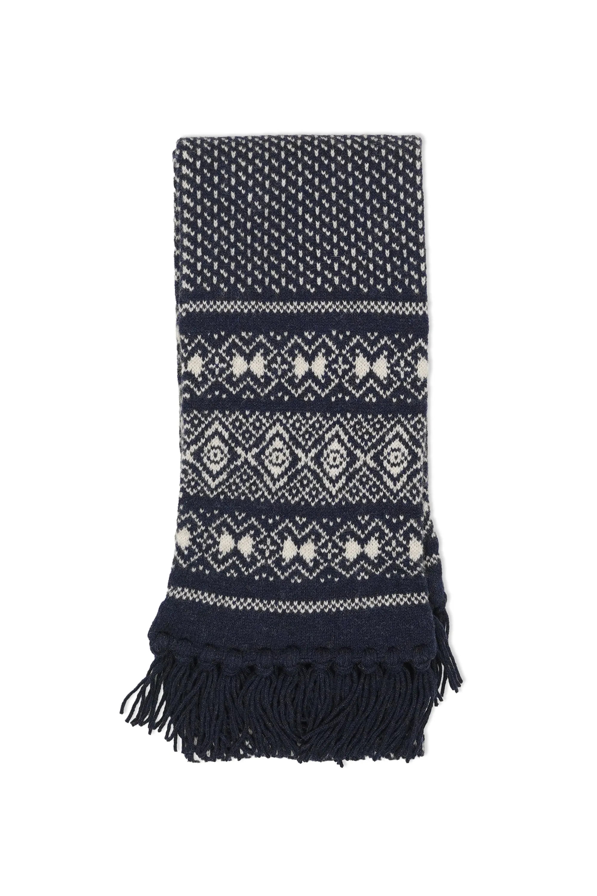 Drake's Navy/White Lambswool Knitted Scarf