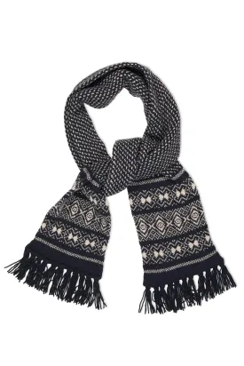 Drake's Navy/White Lambswool Knitted Scarf