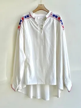 Embroidered & Lace Up White Top (Vintage)