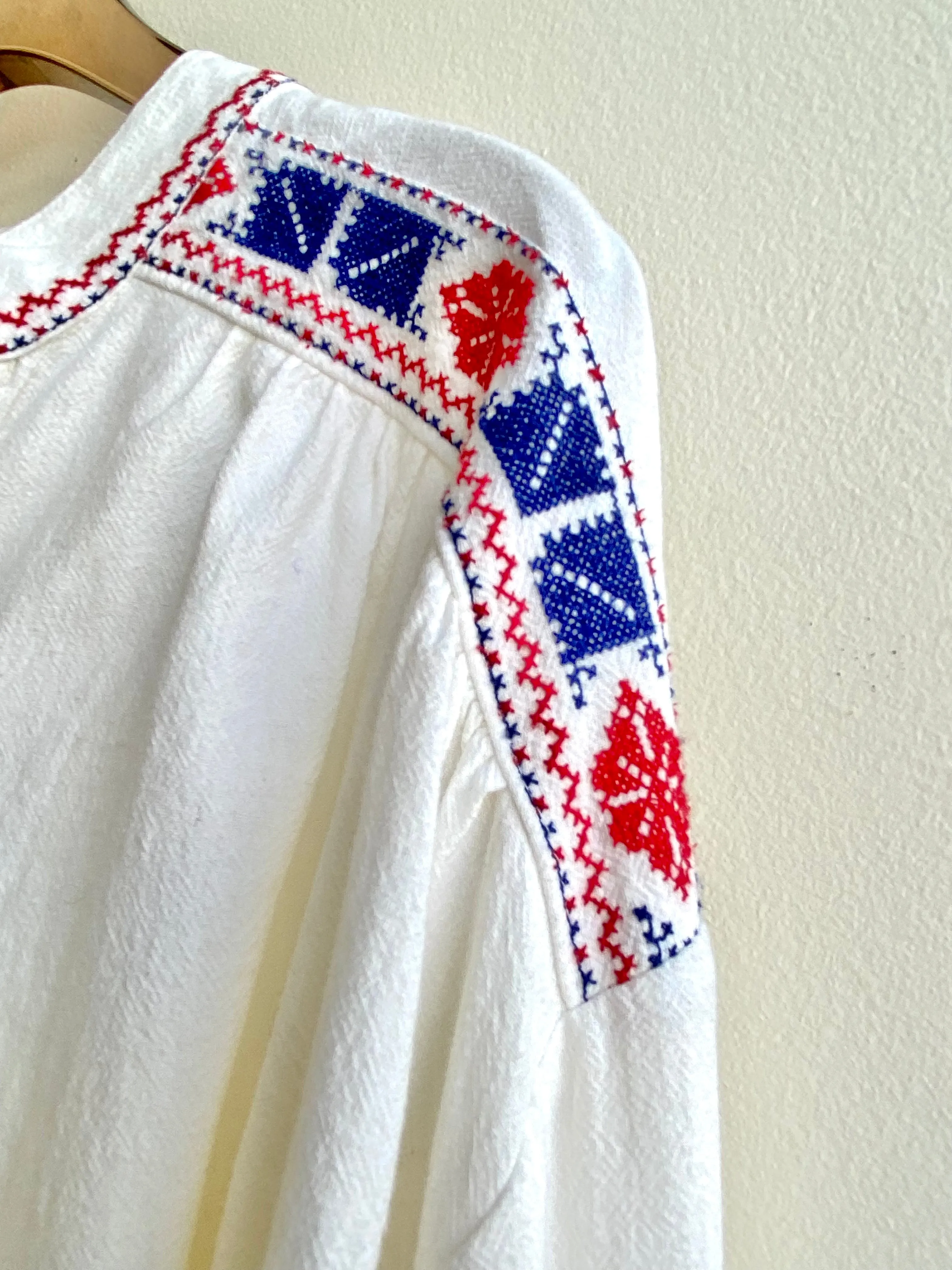 Embroidered & Lace Up White Top (Vintage)