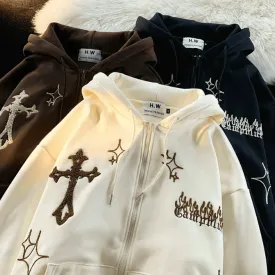 Embroidery Zip-Up Hoodie