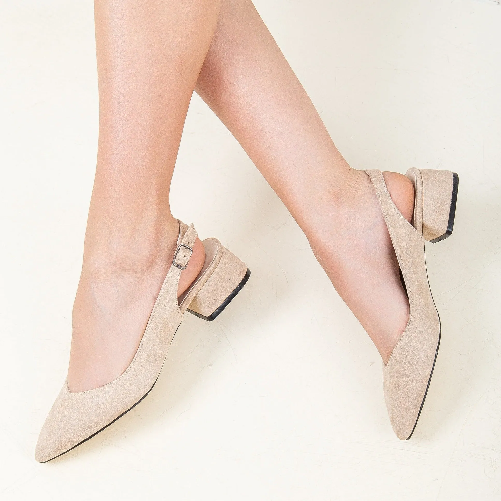 Emma - Beige Suede Slingback Shoes