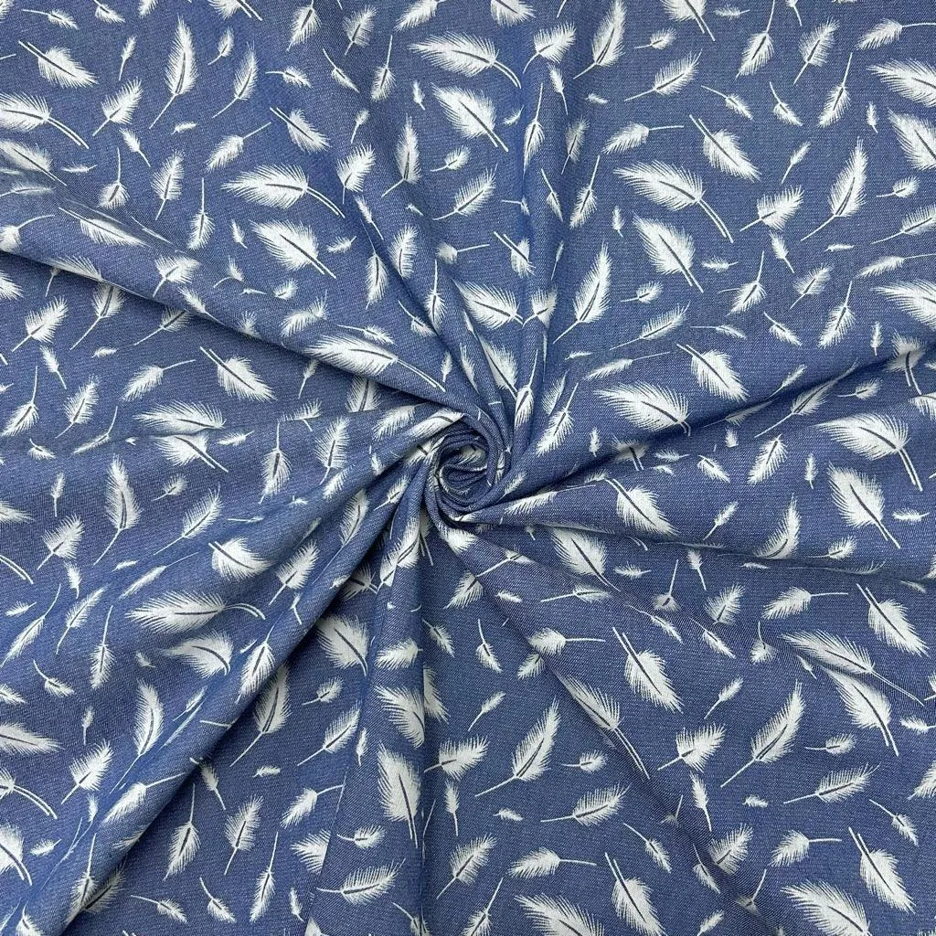 Falling Feathers Chambray Denim Fabric