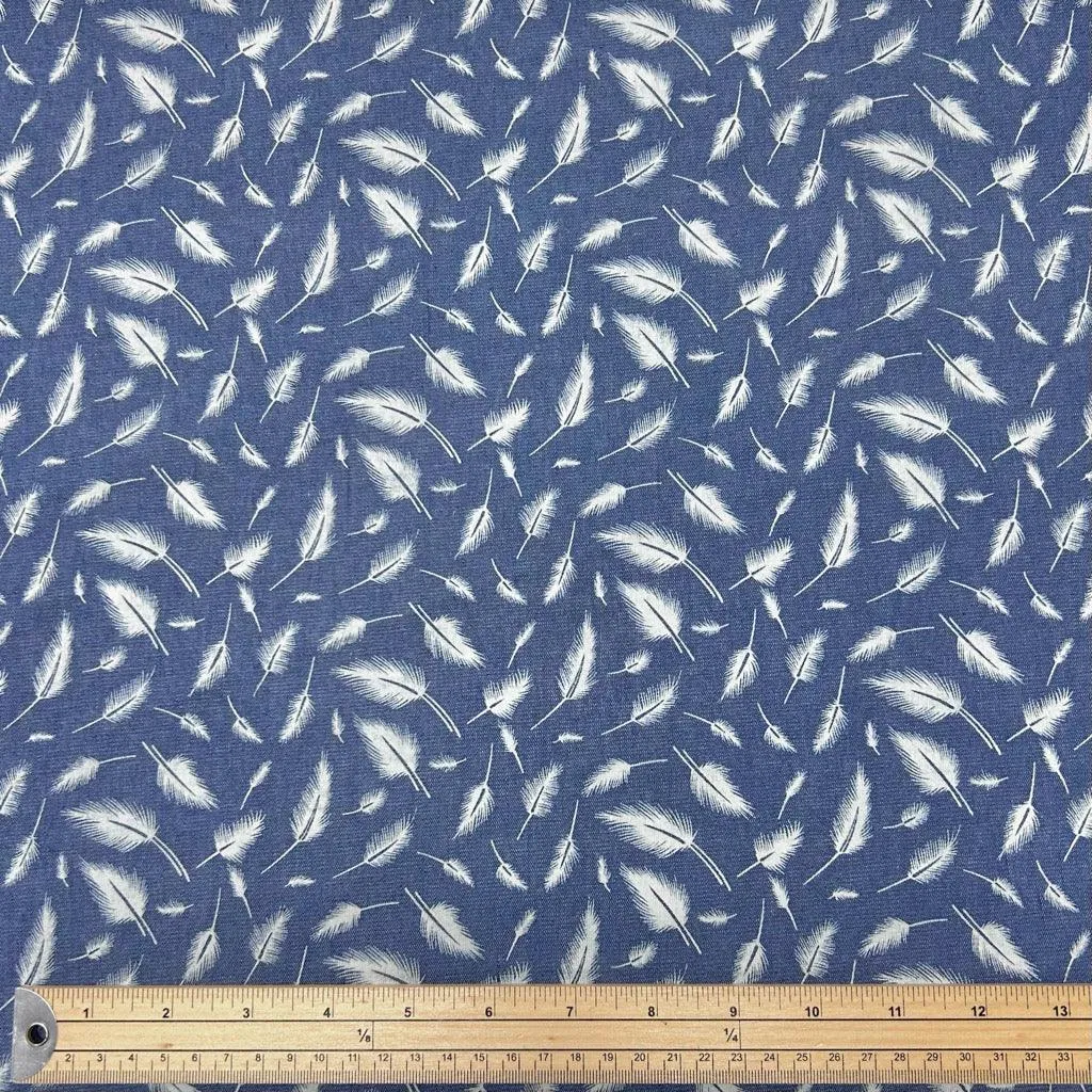 Falling Feathers Chambray Denim Fabric