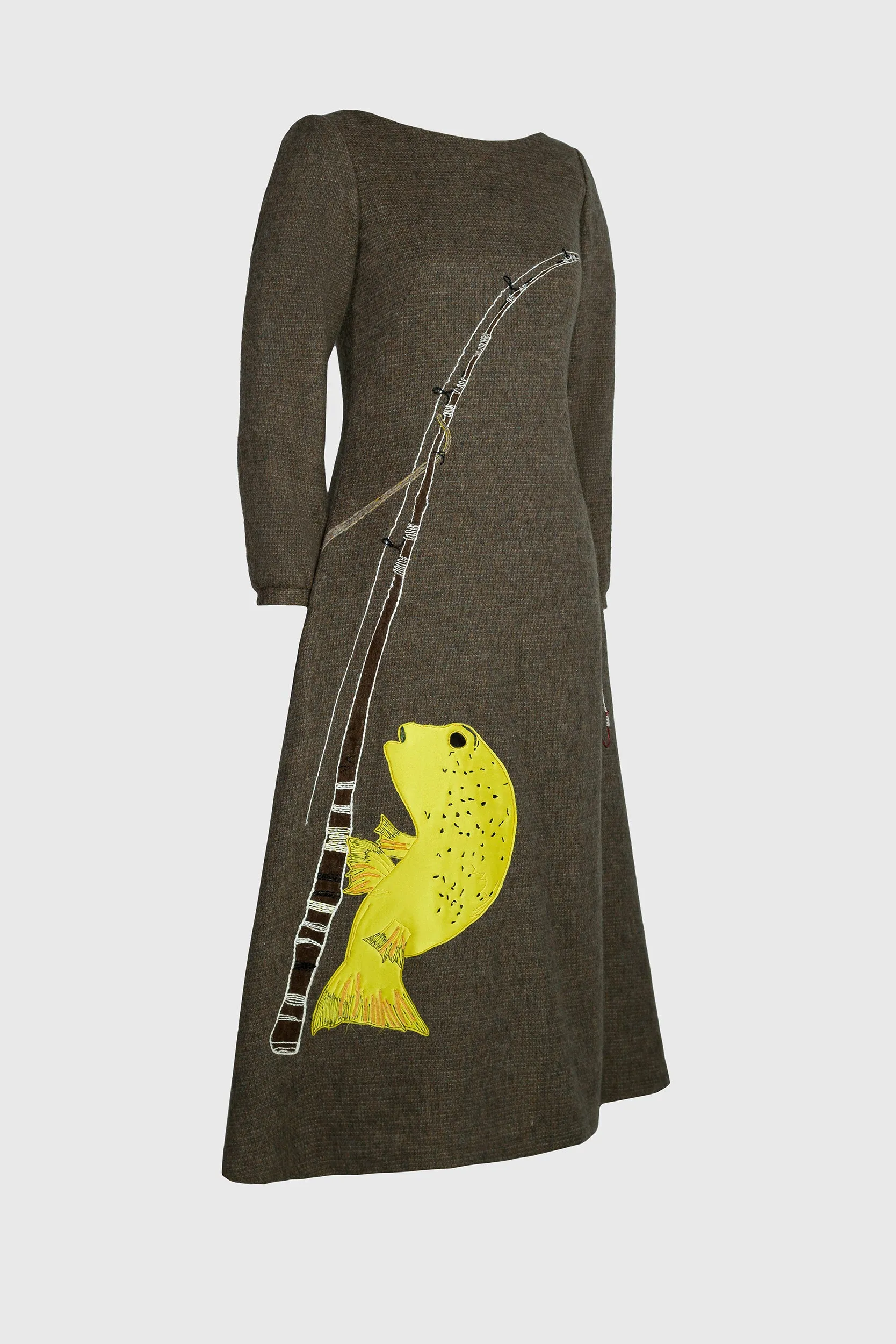 Fish with Rod Mid-Length Long Sleeved Dress