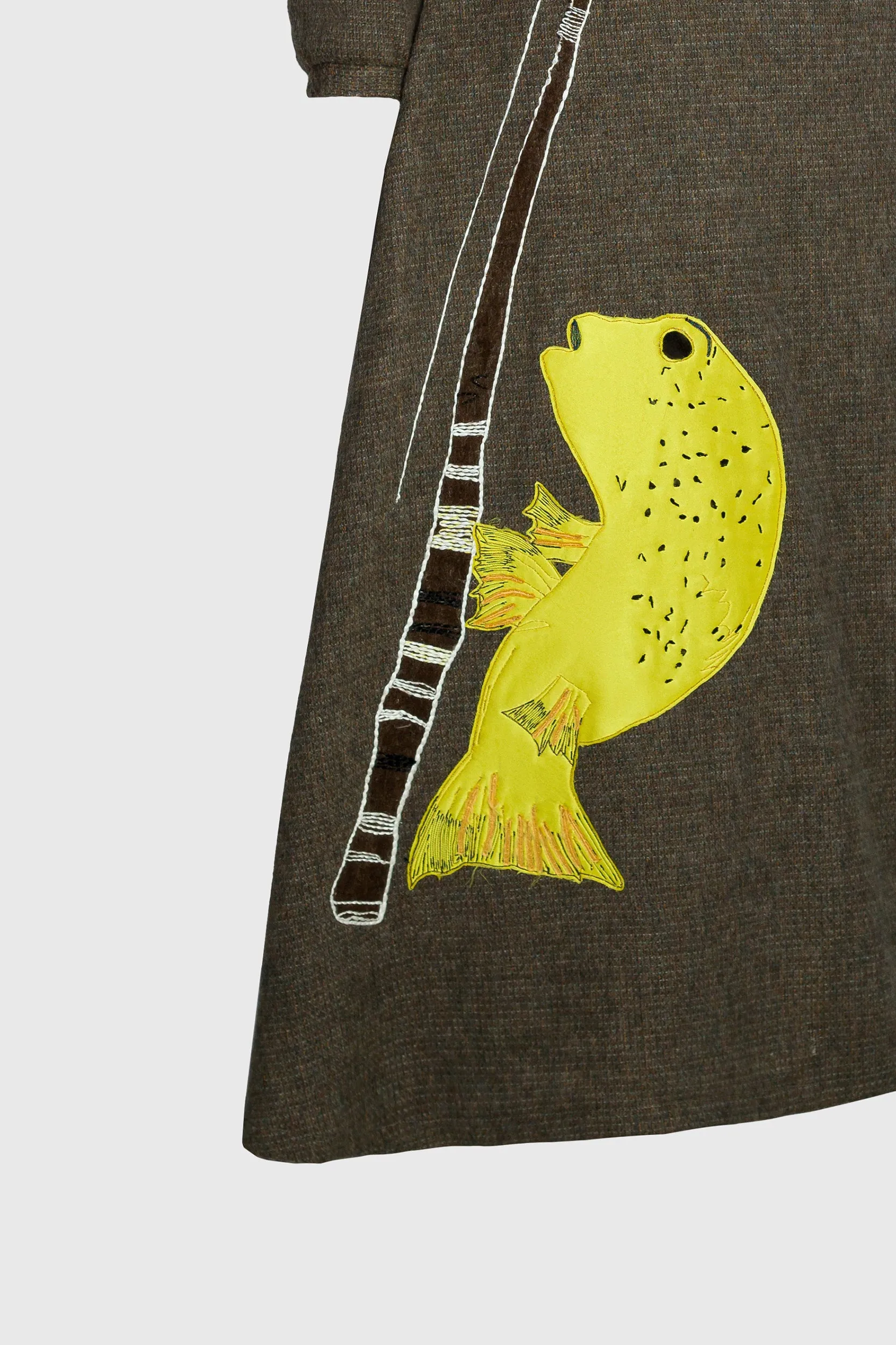 Fish with Rod Mid-Length Long Sleeved Dress