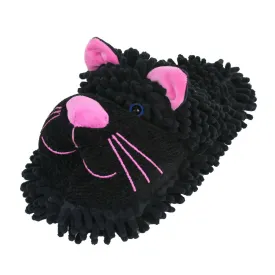 Fuzzy Black Cat Slippers
