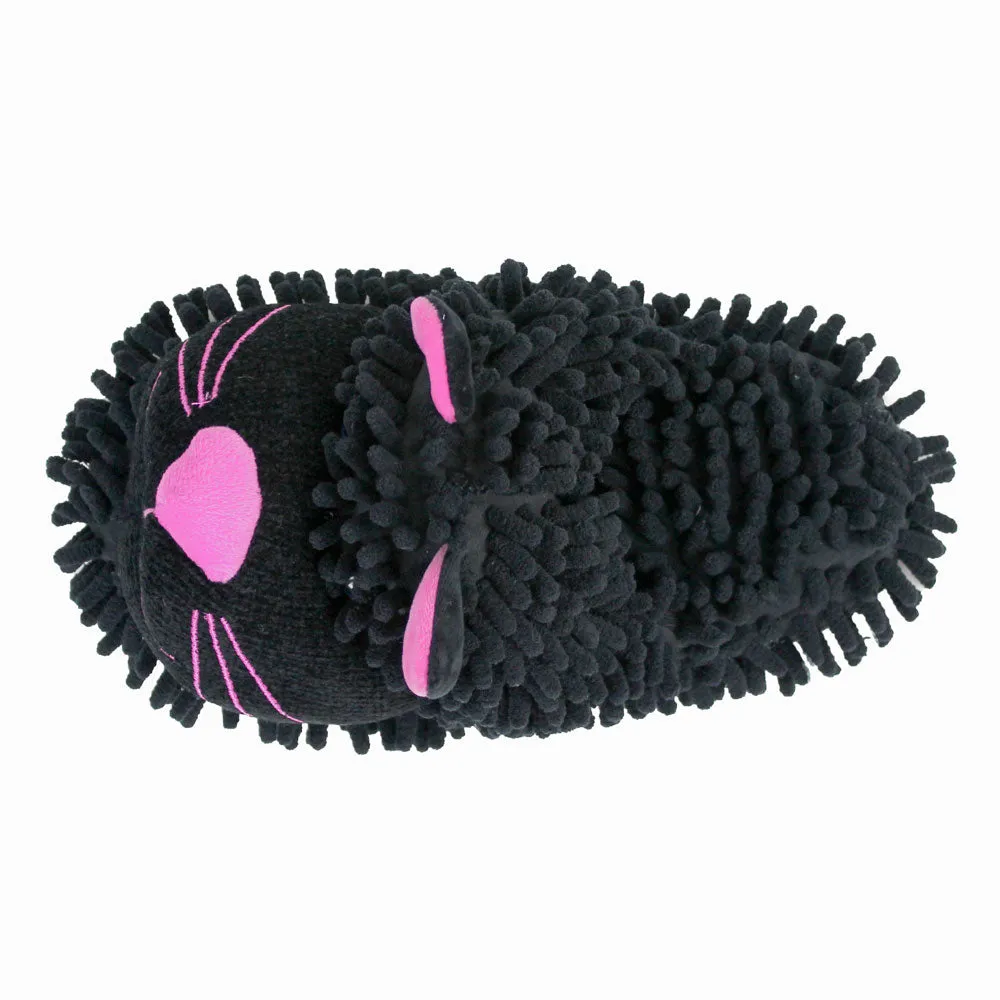 Fuzzy Black Cat Slippers
