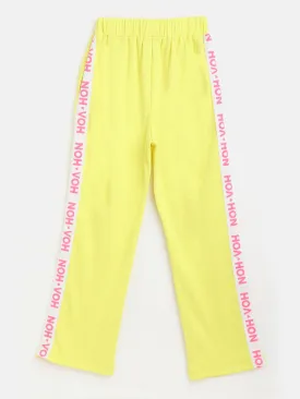 Girls Yellow Rib Brand Tape Track Pants