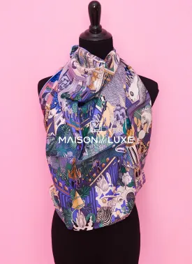 Hermes "Animapolis" Blue Twill Silk 90 cm Scarf