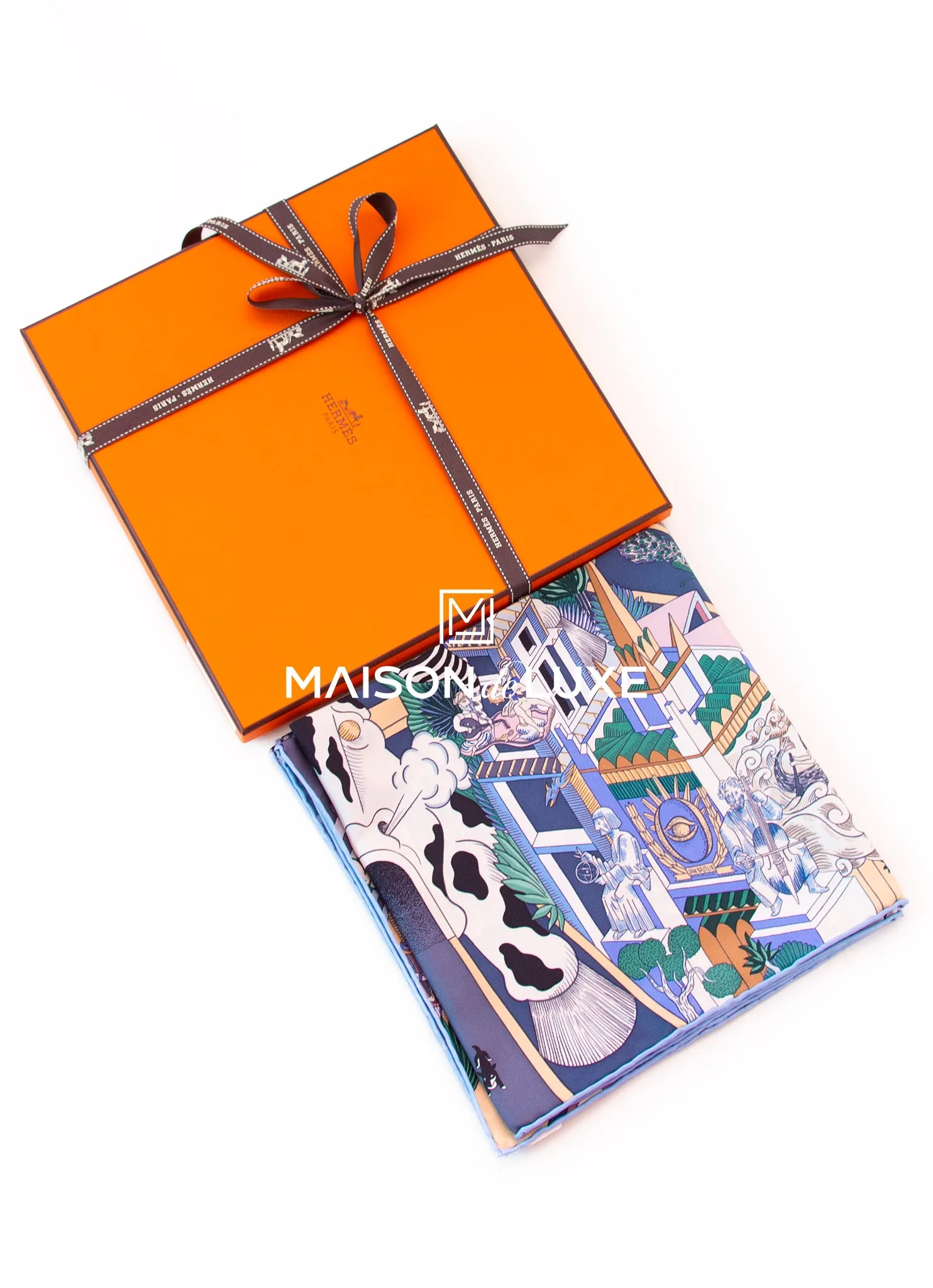 Hermes "Animapolis" Blue Twill Silk 90 cm Scarf
