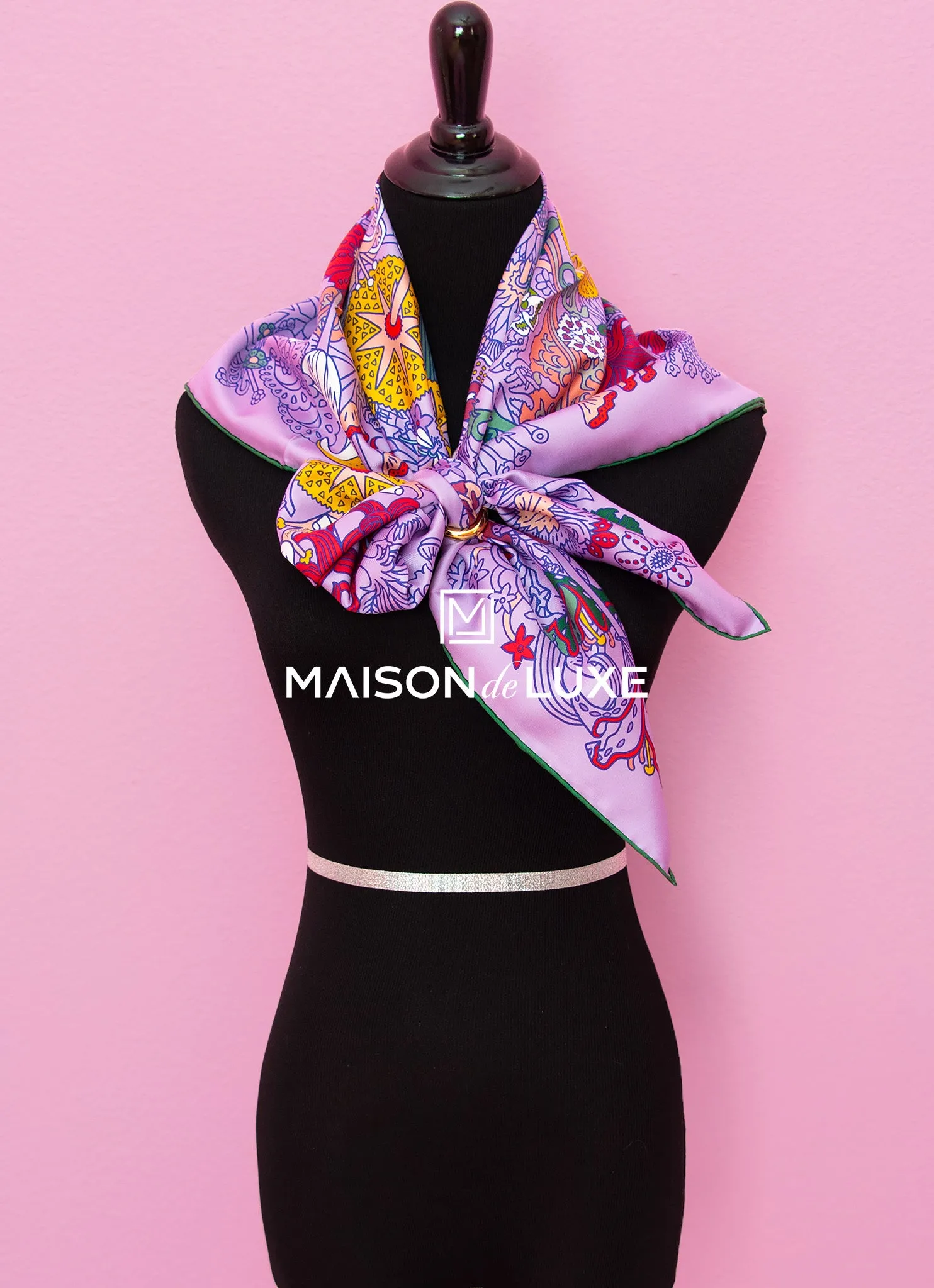 Hermes "Cache-cache Fleuri" Mauve Twill Silk 90 cm Scarf