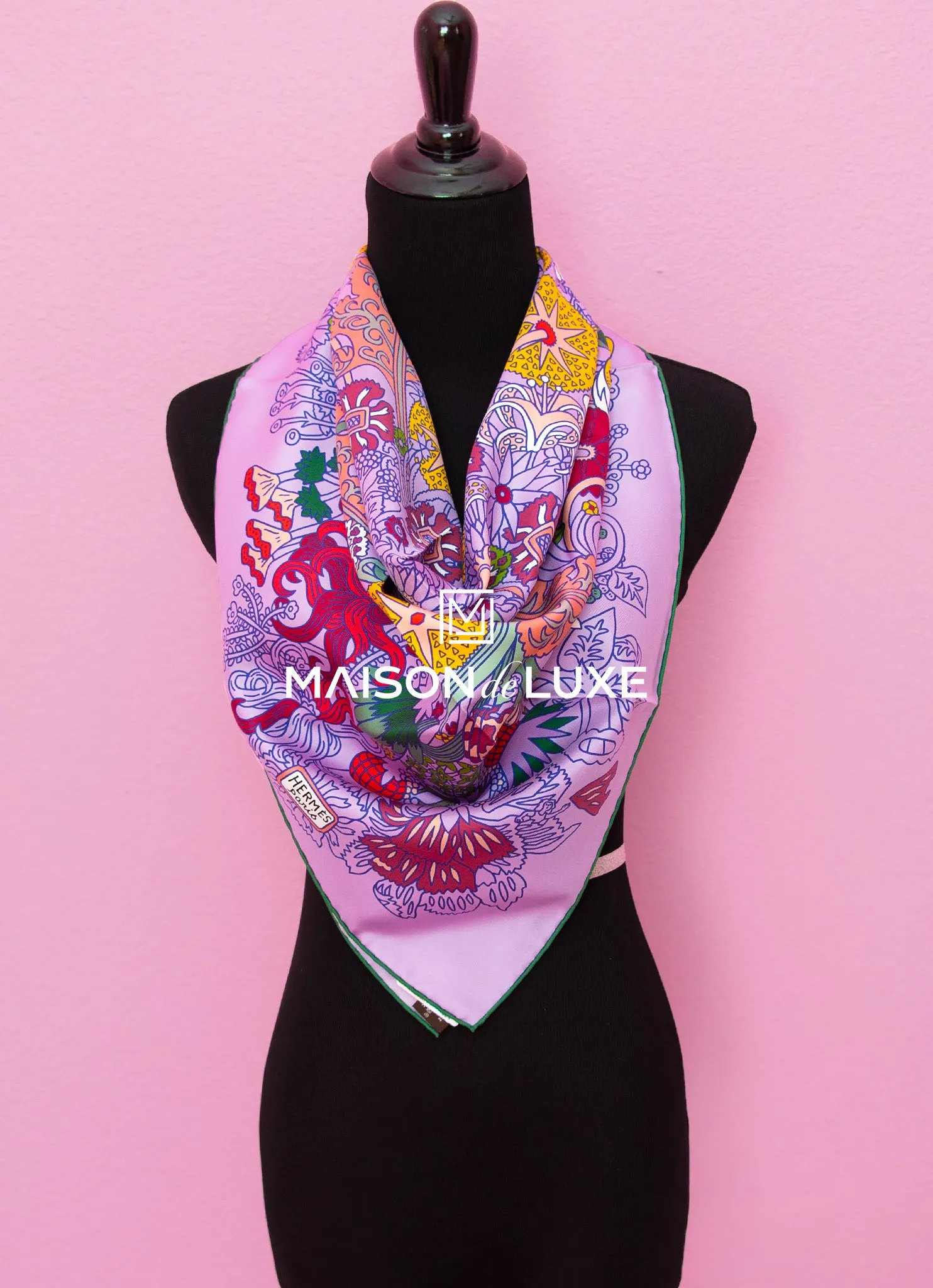 Hermes "Cache-cache Fleuri" Mauve Twill Silk 90 cm Scarf