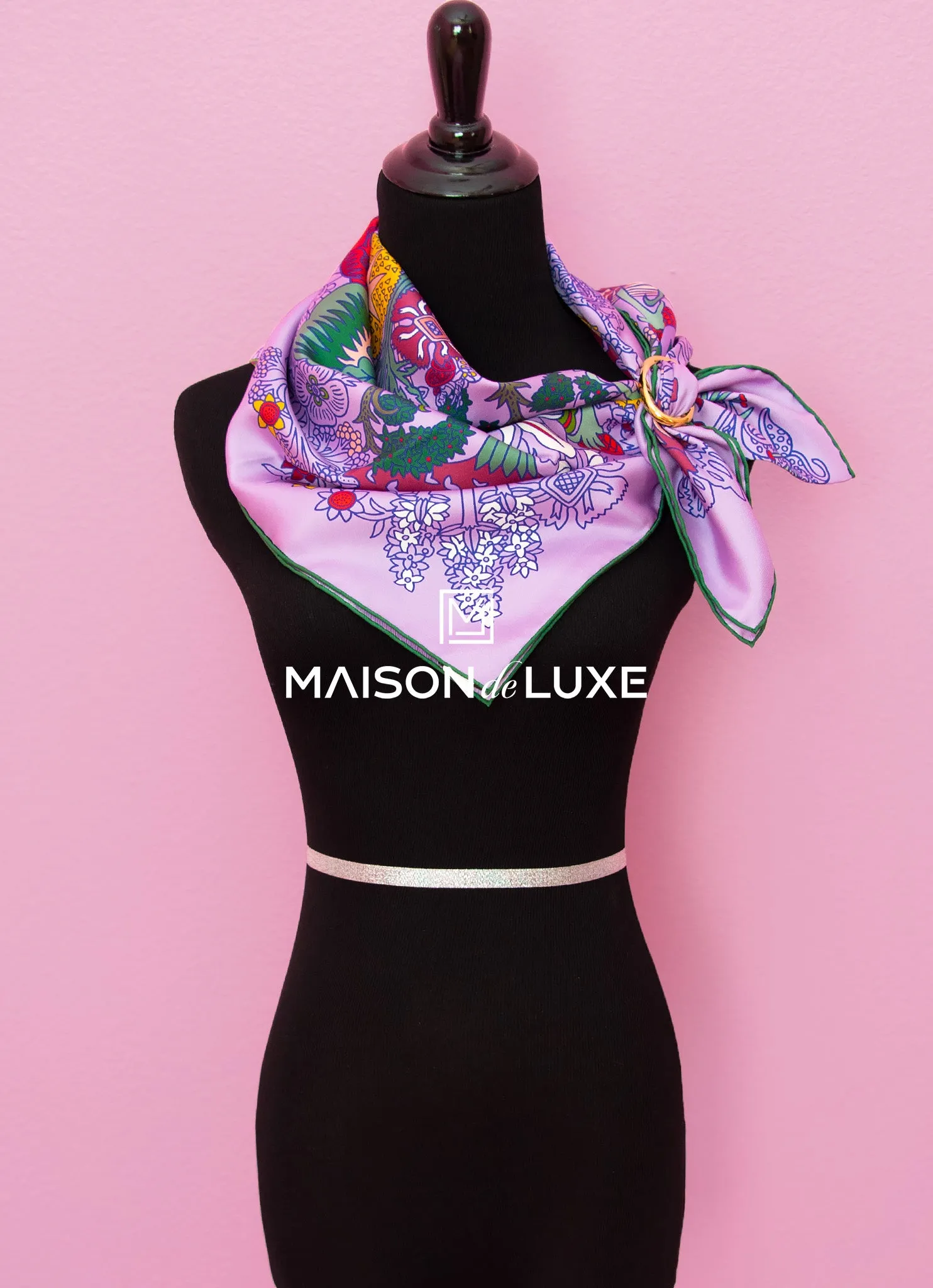 Hermes "Cache-cache Fleuri" Mauve Twill Silk 90 cm Scarf