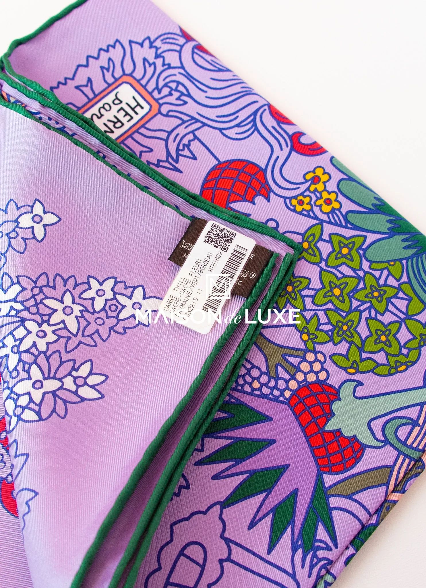 Hermes "Cache-cache Fleuri" Mauve Twill Silk 90 cm Scarf